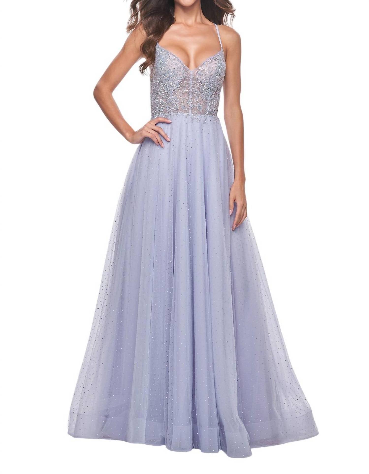 La Femme - A - line Rhinestone Leaf & Floral Prom Dress - clothing - dresses - patterned