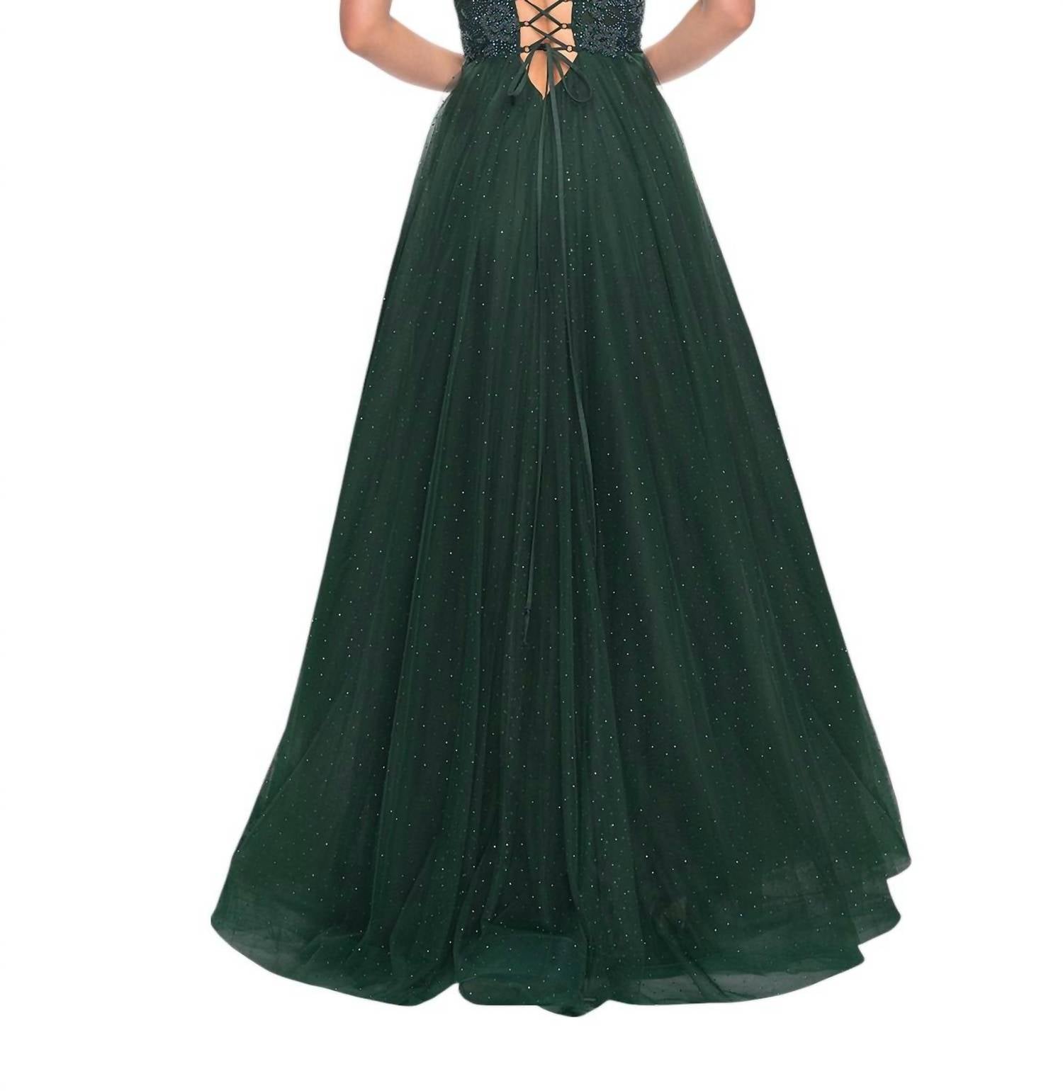 La Femme - A - line Rhinestone Leaf & Floral Prom Dress - clothing - dresses - green
