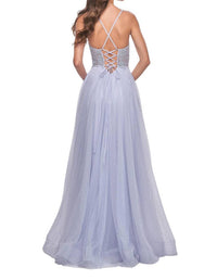 La Femme - A - line Rhinestone Leaf & Floral Prom Dress - clothing - dresses - patterned