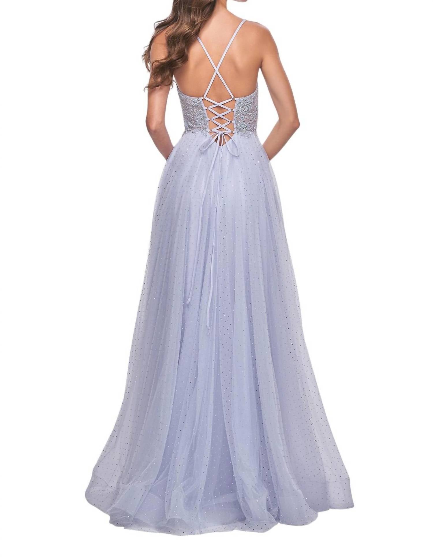 La Femme - A - line Rhinestone Leaf & Floral Prom Dress - clothing - dresses - patterned