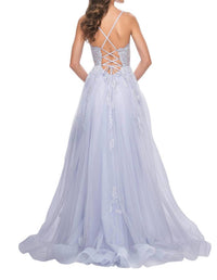 La Femme - A - line Scallop Lace Prom Dress - blue - clothing - dresses