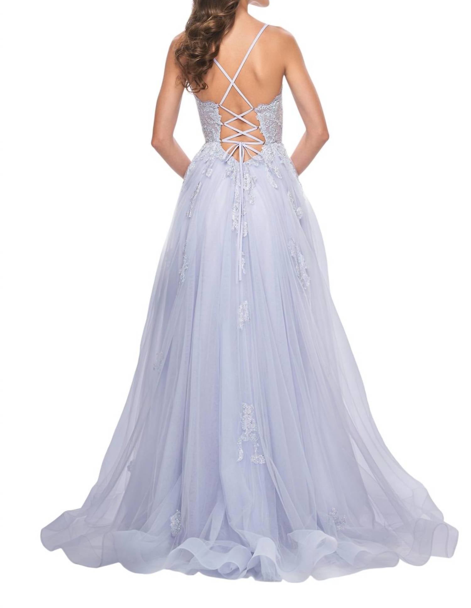 La Femme - A - line Scallop Lace Prom Dress - blue - clothing - dresses
