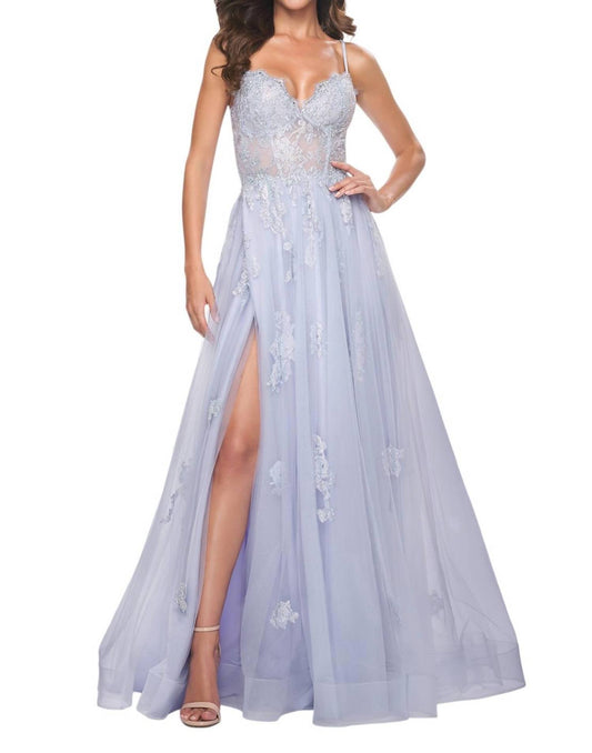 La Femme - A - line Scallop Lace Prom Dress - blue - clothing - dresses