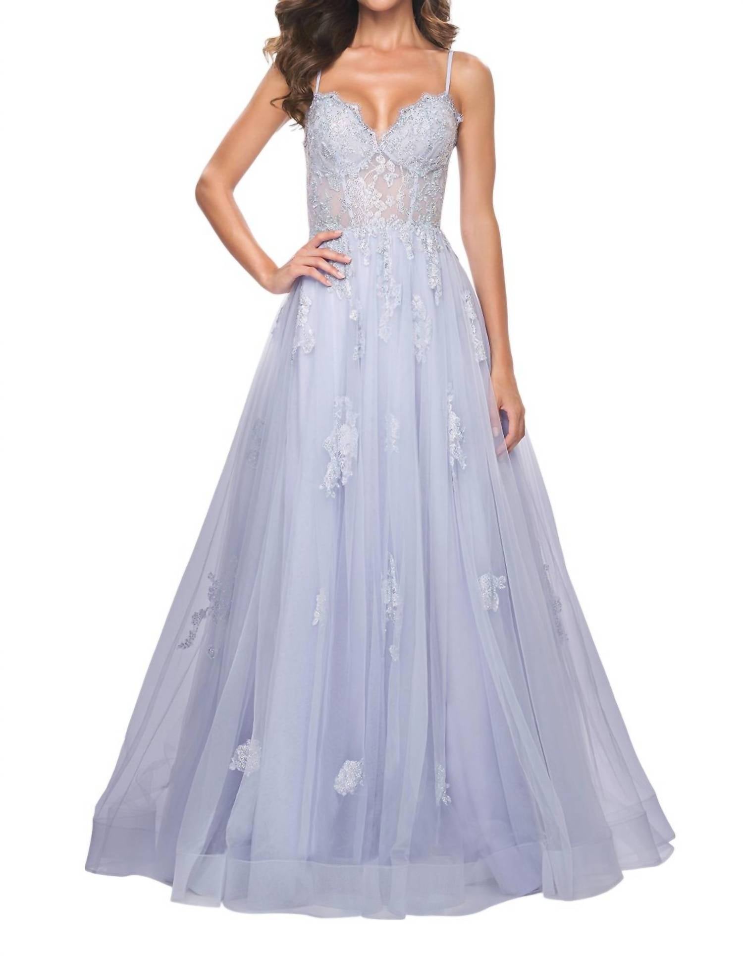 La Femme - A - line Scallop Lace Prom Dress - blue - clothing - dresses