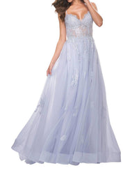 La Femme - A - line Scallop Lace Prom Dress - blue - clothing - dresses