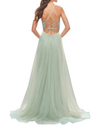 La Femme - A - line Strappy Back Prom Dress - clothing - dresses - green