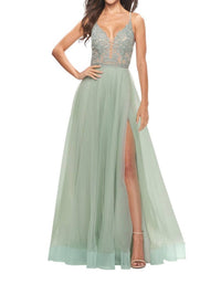 La Femme - A - line Strappy Back Prom Dress - clothing - dresses - green