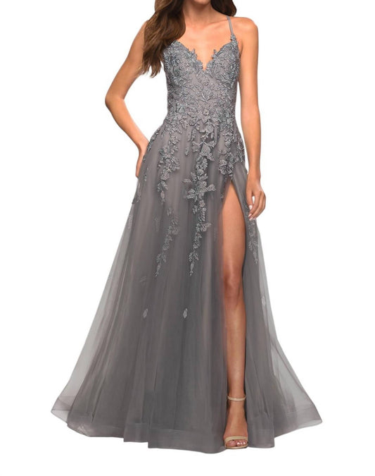 La Femme - A - line Tulle Ball Gown - clothing - dresses - grey