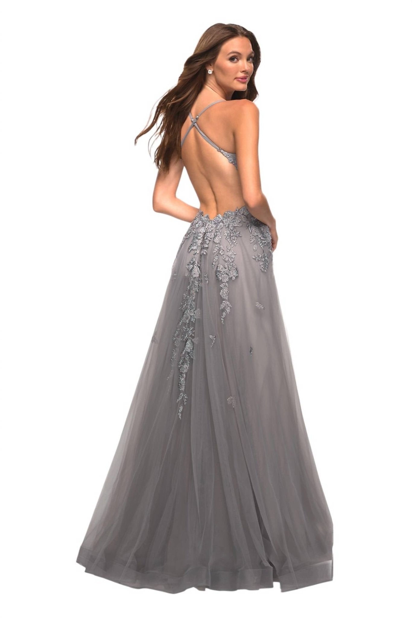 La Femme - A - line Tulle Ball Gown - clothing - dresses - grey