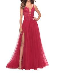 La Femme - A - line Tulle Lace Prom Dress - clothing - dresses - patterned