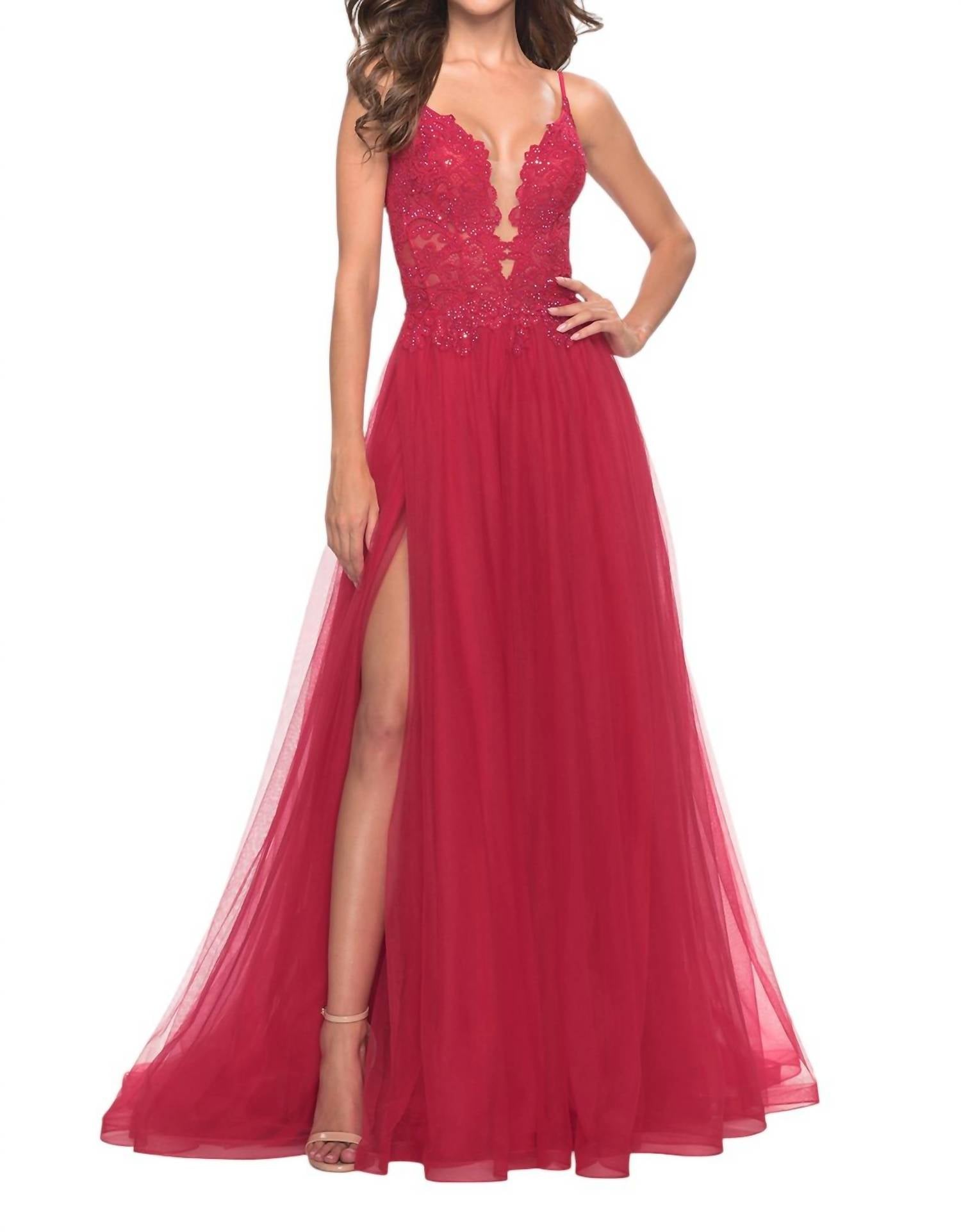 La Femme - A - line Tulle Lace Prom Dress - clothing - dresses - patterned