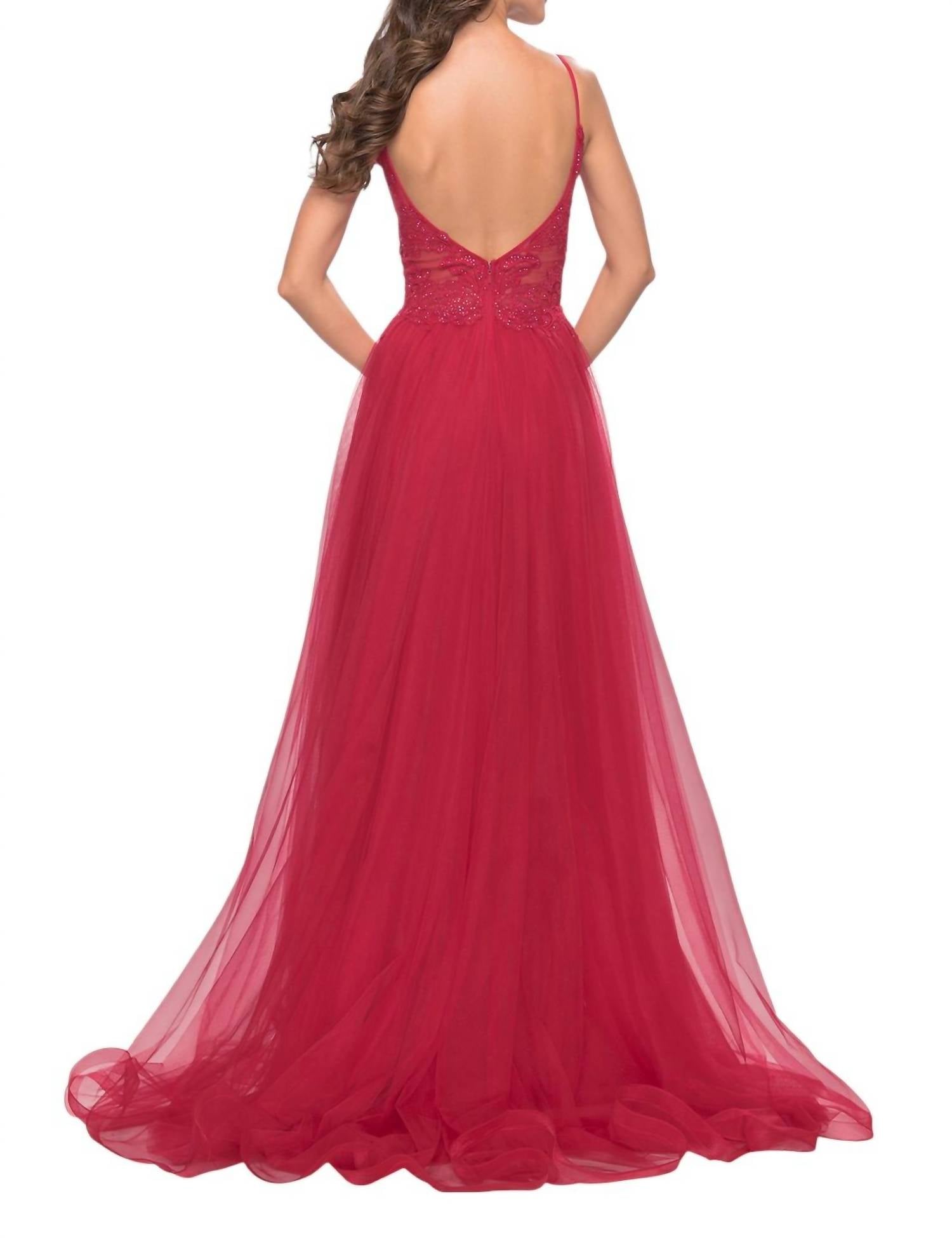 La Femme - A - line Tulle Lace Prom Dress - clothing - dresses - patterned