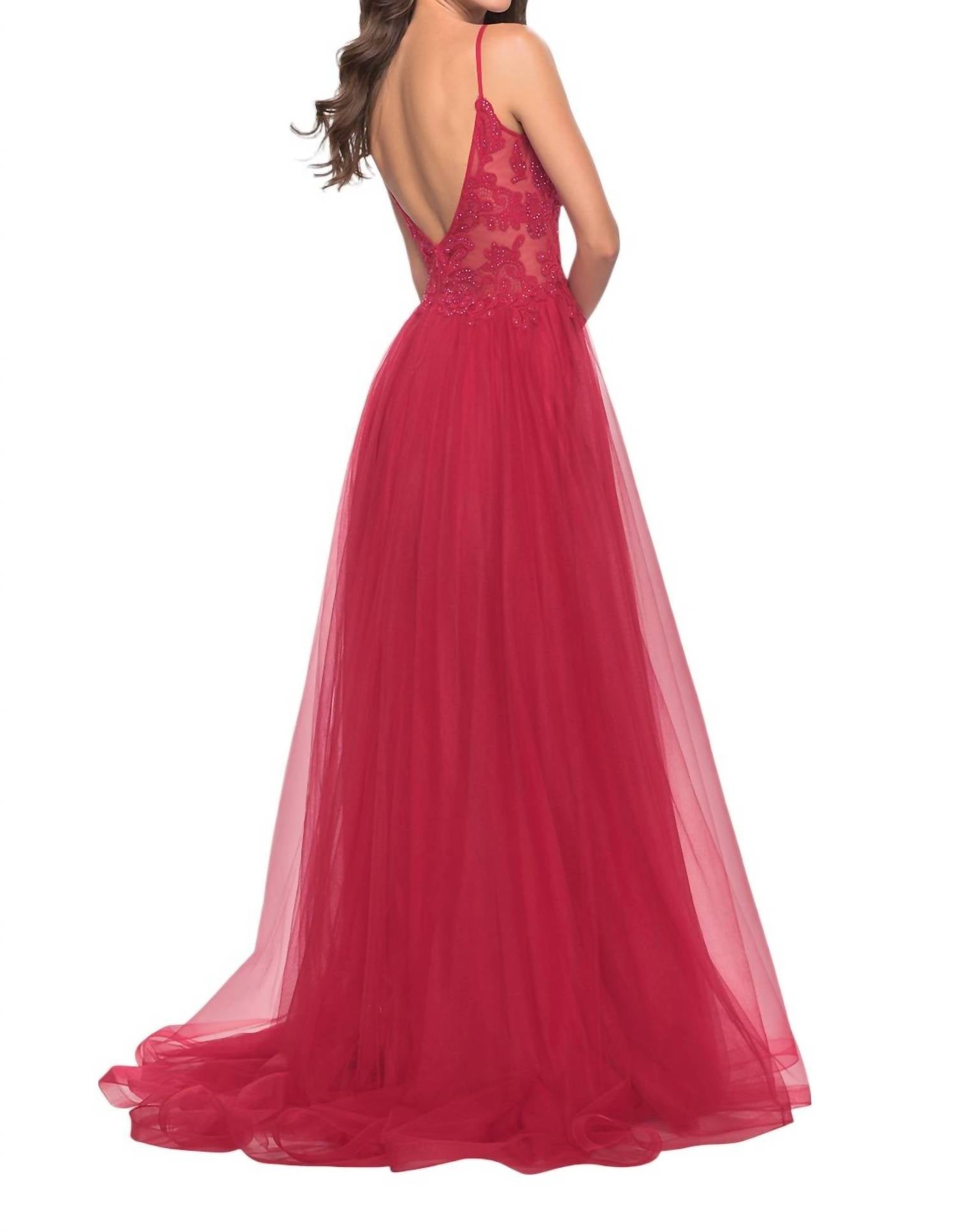 La Femme - A - line Tulle Lace Prom Dress - clothing - dresses - patterned