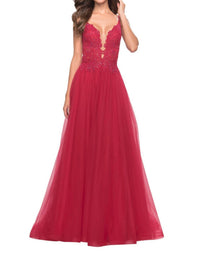 La Femme - A - line Tulle Lace Prom Dress - clothing - dresses - patterned