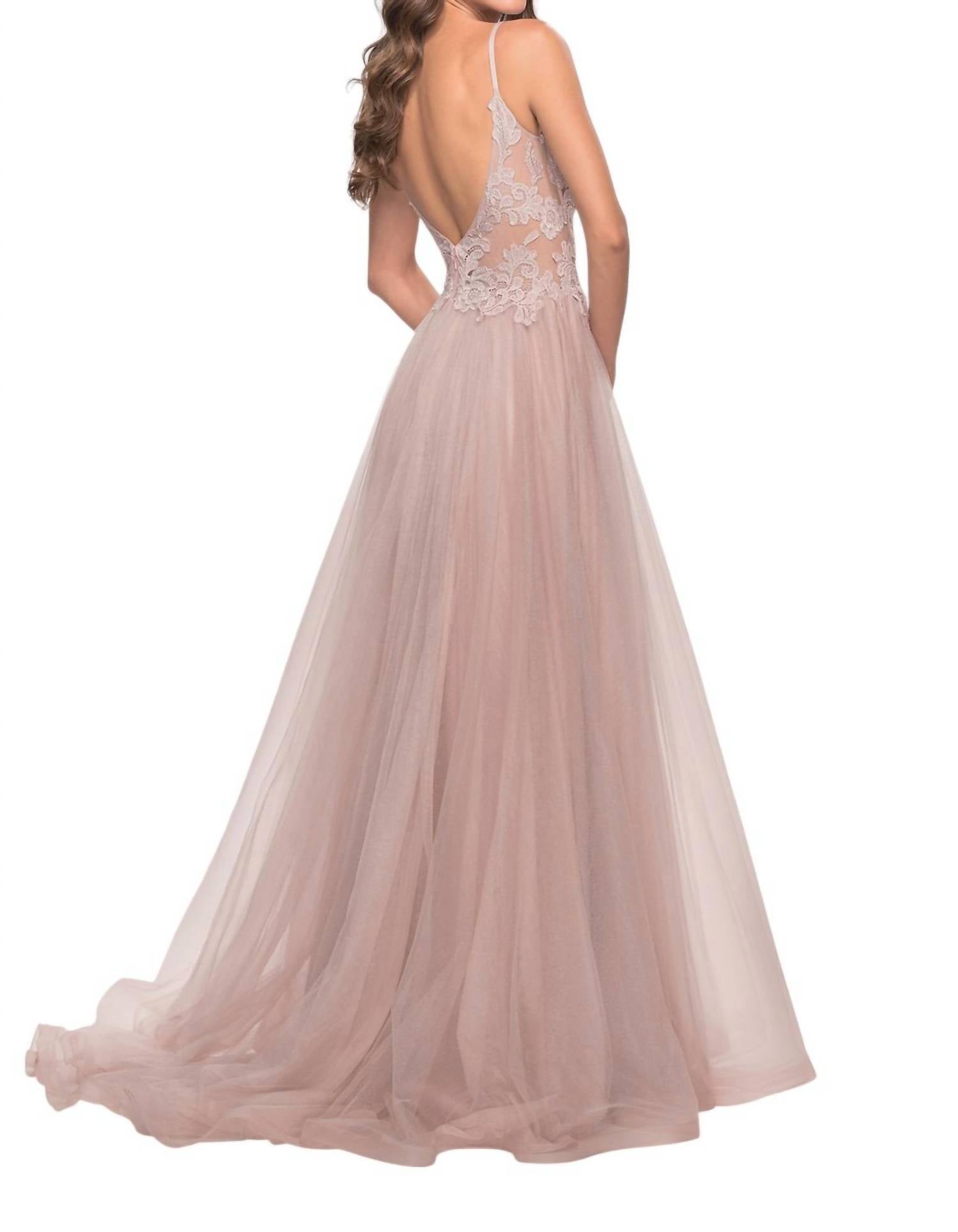 La Femme - A - line Tulle Lace Prom Dress - beige - clothing - dresses