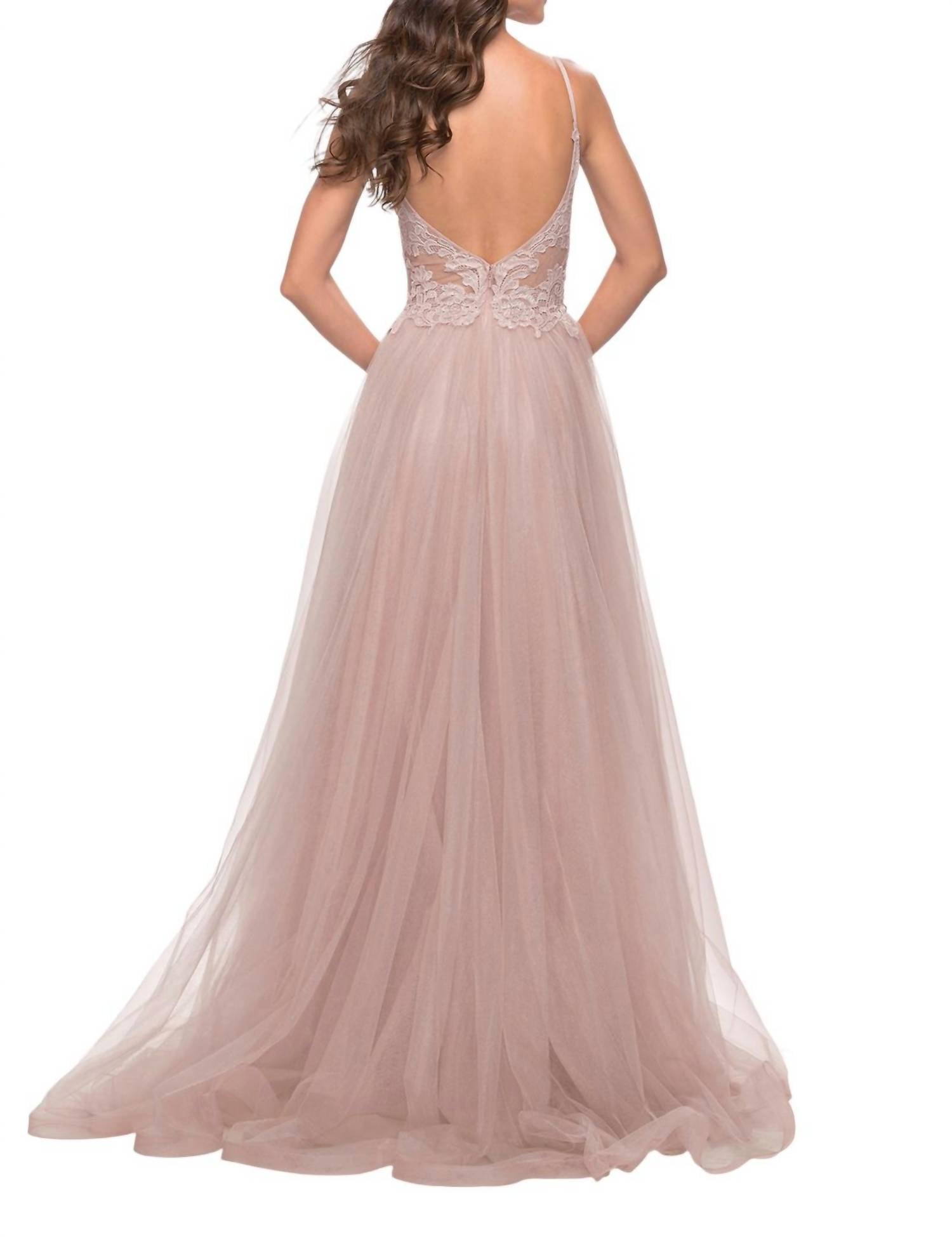 La Femme - A - line Tulle Lace Prom Dress - beige - clothing - dresses