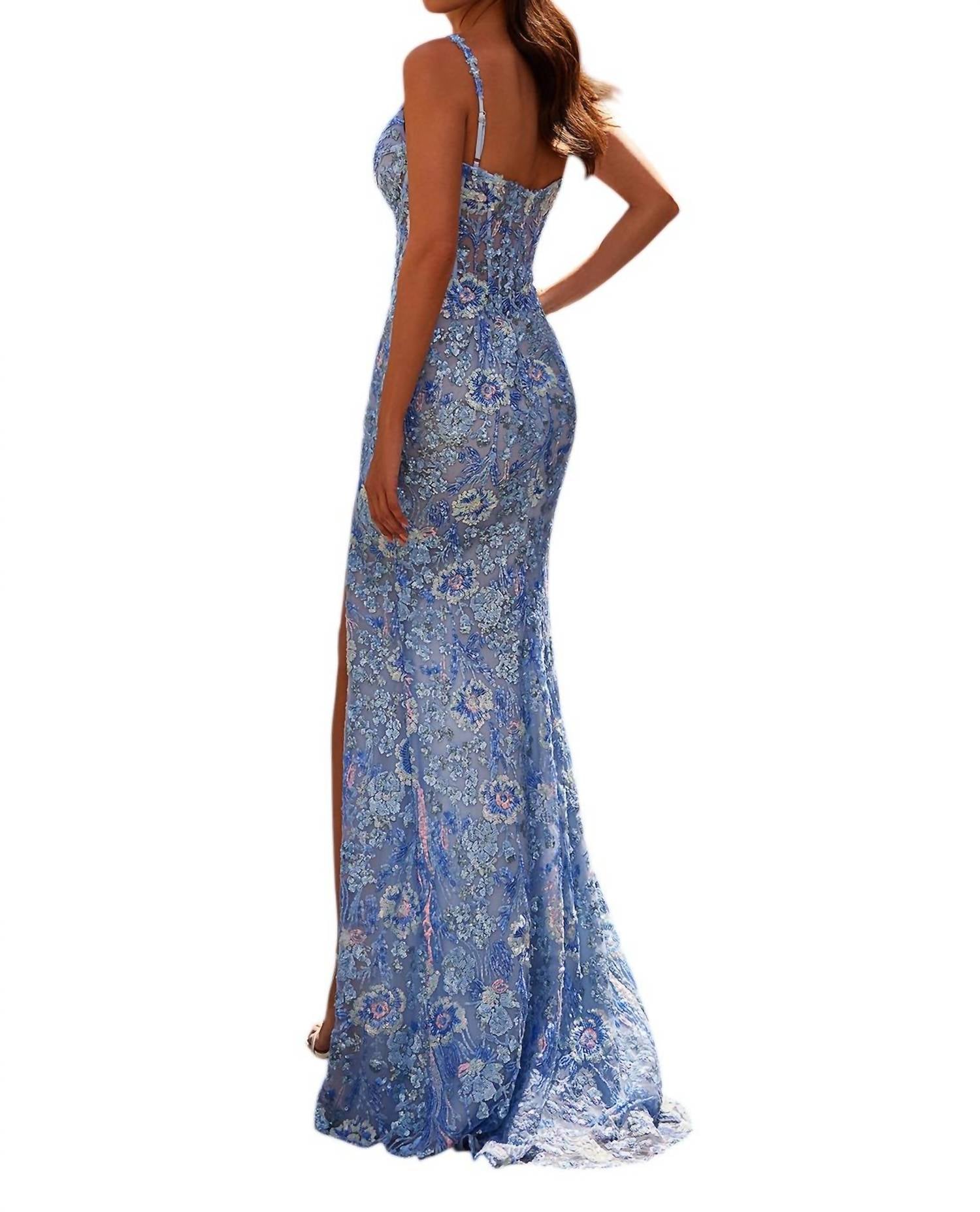 La Femme - Amazing Print Sequin Prom Dress - blue - clothing - dresses