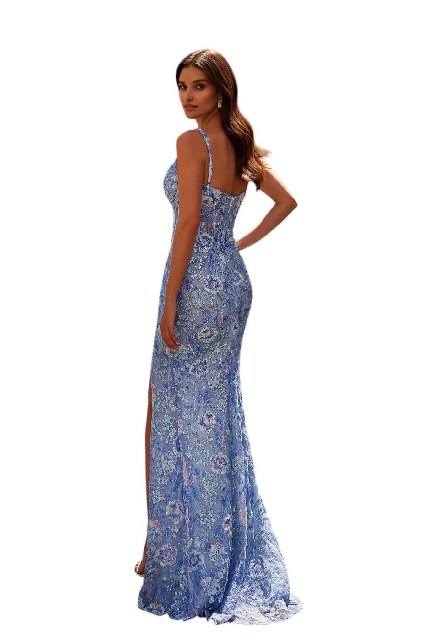 La Femme - Amazing Print Sequin Prom Dress - blue - clothing - dresses