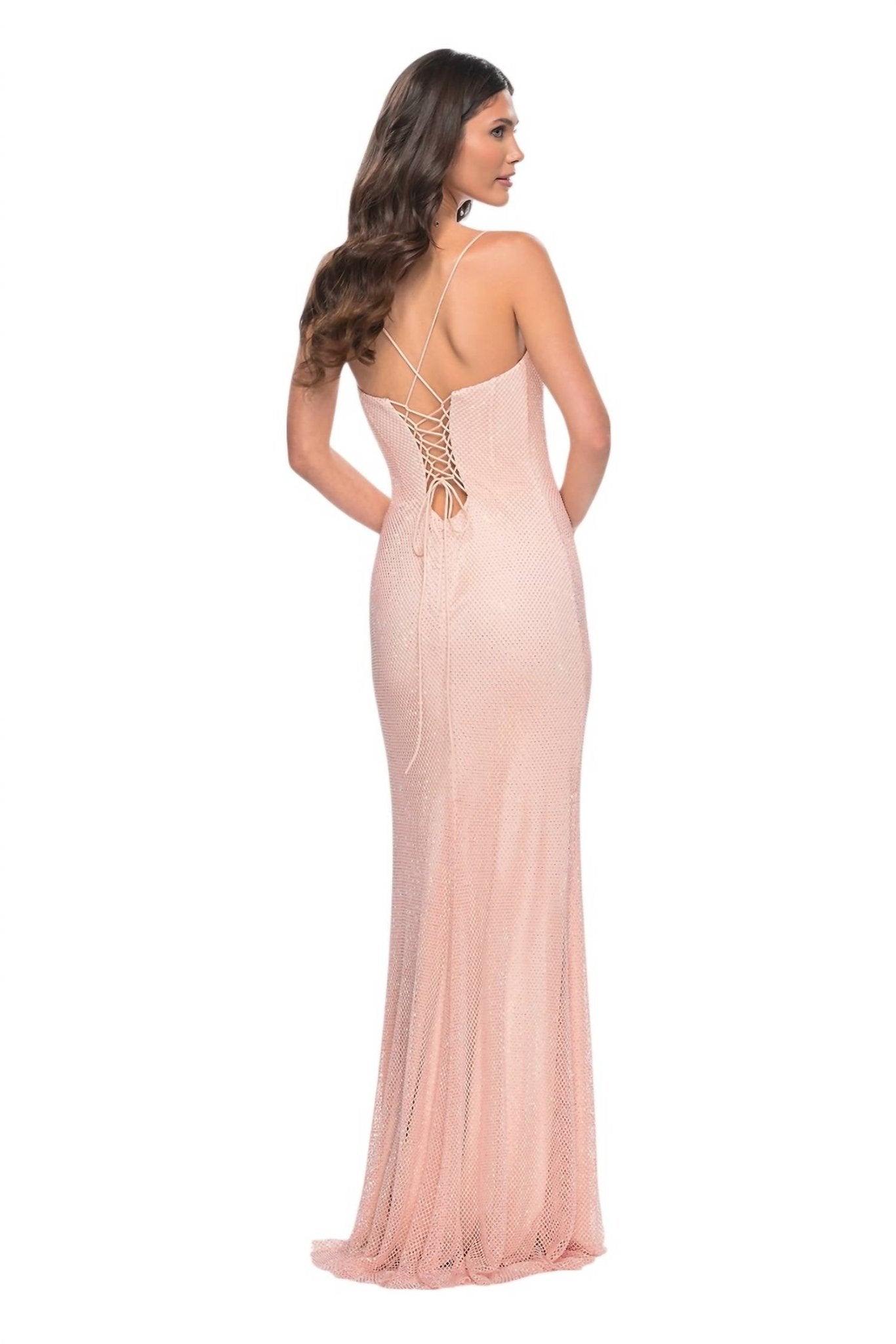 La Femme - Beautiful Rhinestone Fishnet Prom Dress - clothing - dresses - patterned