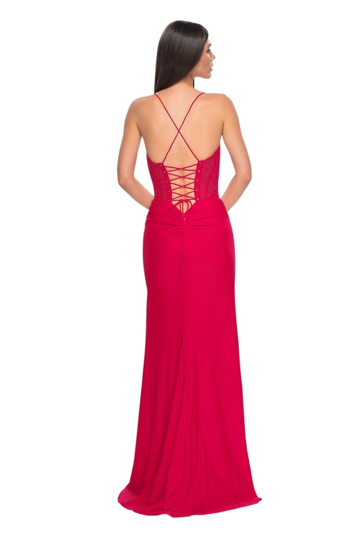 La Femme - Boning Design Fishnet Prom Dress - clothing - dresses - patterned