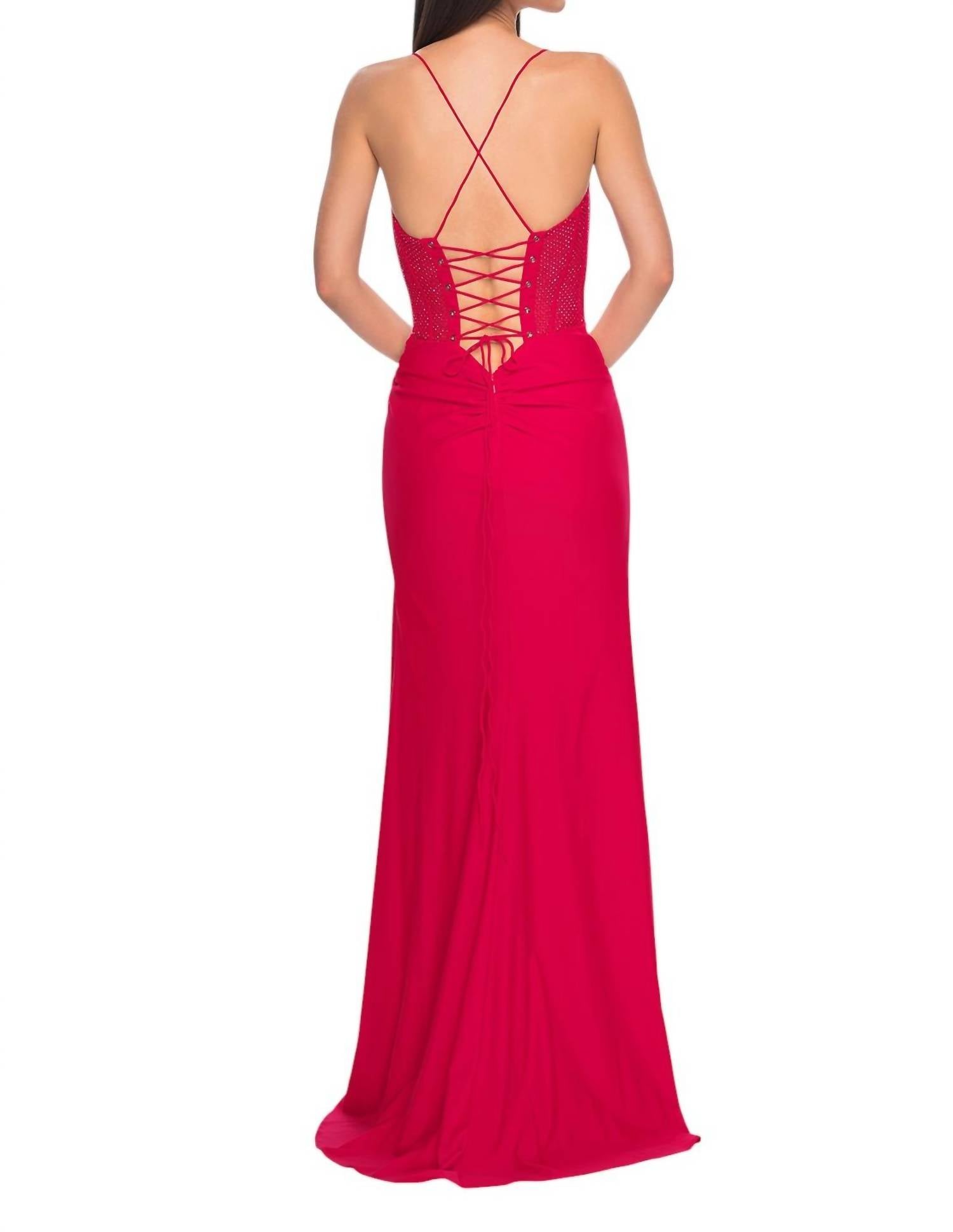 La Femme - Boning Design Fishnet Prom Dress - clothing - dresses - patterned
