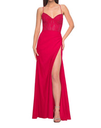 La Femme - Boning Design Fishnet Prom Dress - clothing - dresses - patterned