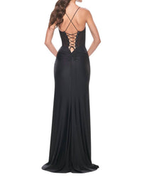 La Femme - Boning Design Fishnet Prom Dress - black - clothing - dresses