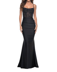 La Femme - Bustier Style Boning Stylish Prom Dress - black - clothing - dresses
