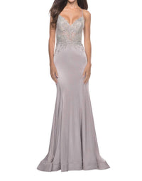 La Femme - Chic Liquid Jersey Prom Dress - clothing - dresses - lace