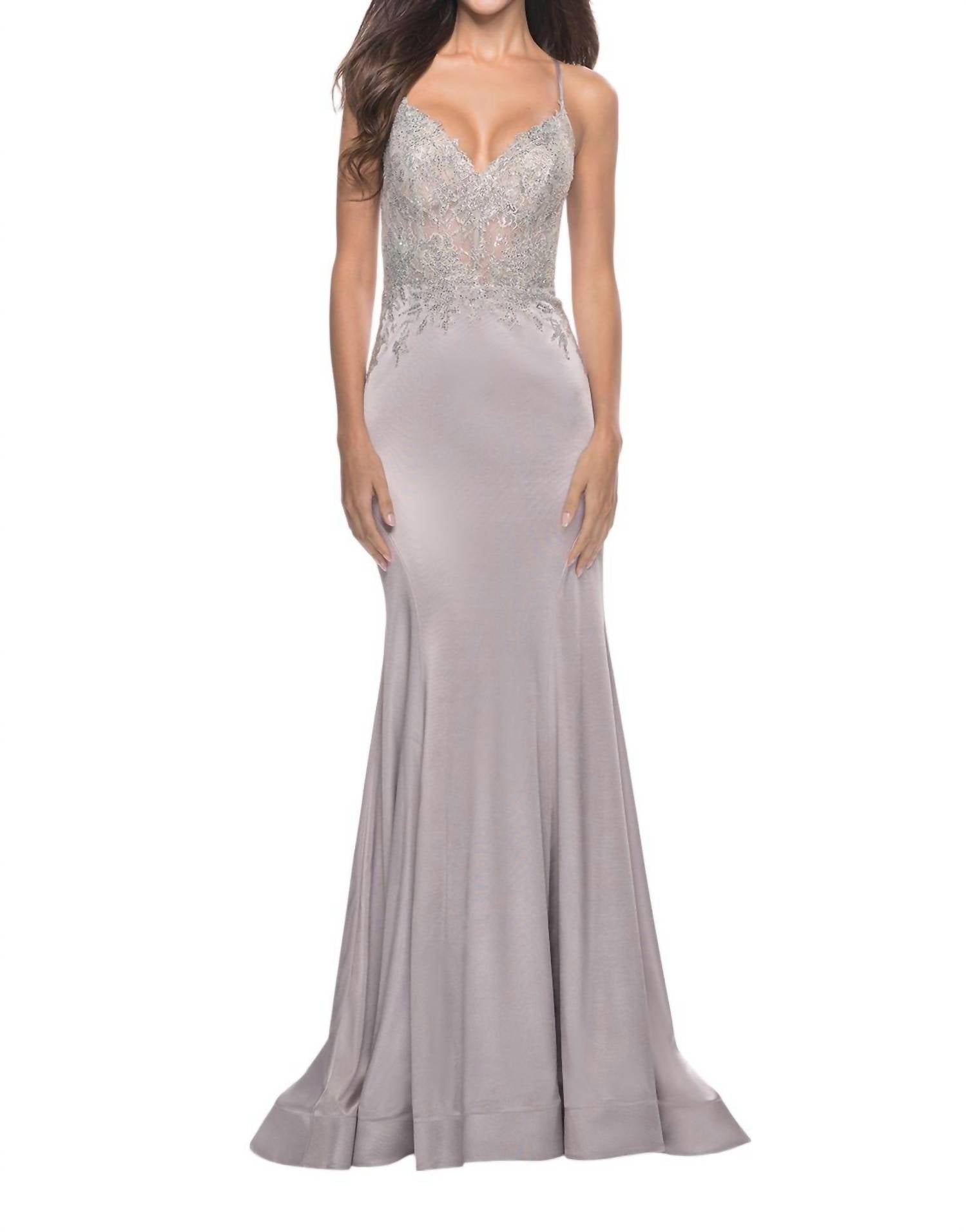 La Femme - Chic Liquid Jersey Prom Dress - clothing - dresses - lace