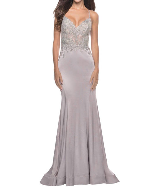 La Femme - Chic Liquid Jersey Prom Dress - clothing - dresses - lace