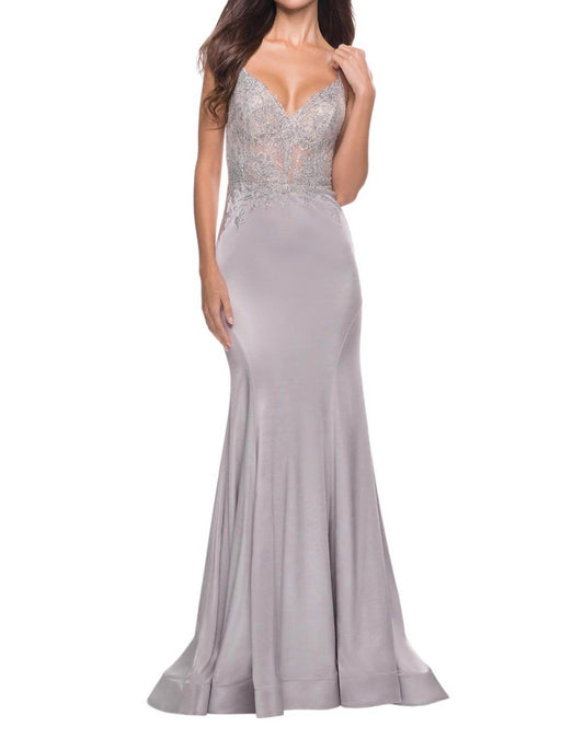 La Femme - Chic Liquid Jersey Prom Dress - clothing - dresses - lace