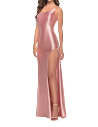 La Femme - Chic Simple One Shoulder Liquid Jersey Prom Dress - clothing - dresses - pink