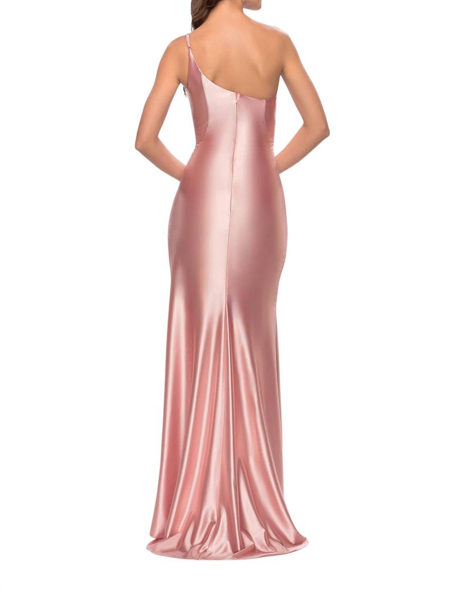La Femme - Chic Simple One Shoulder Liquid Jersey Prom Dress - clothing - dresses - pink