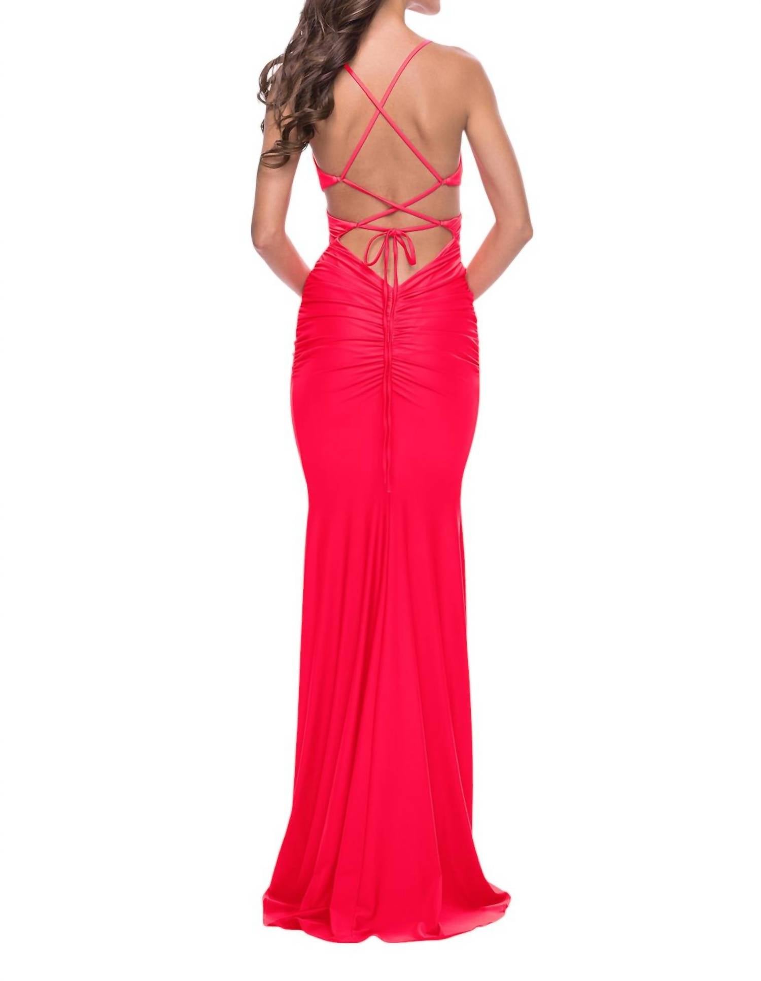 La Femme - Criss Cross Bodice With Cut Outs Prom Dress - clothing - dresses - orange