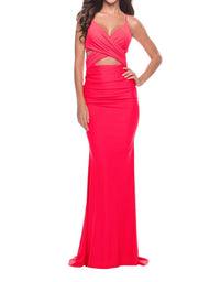 La Femme - Criss Cross Bodice With Cut Outs Prom Dress - clothing - dresses - orange