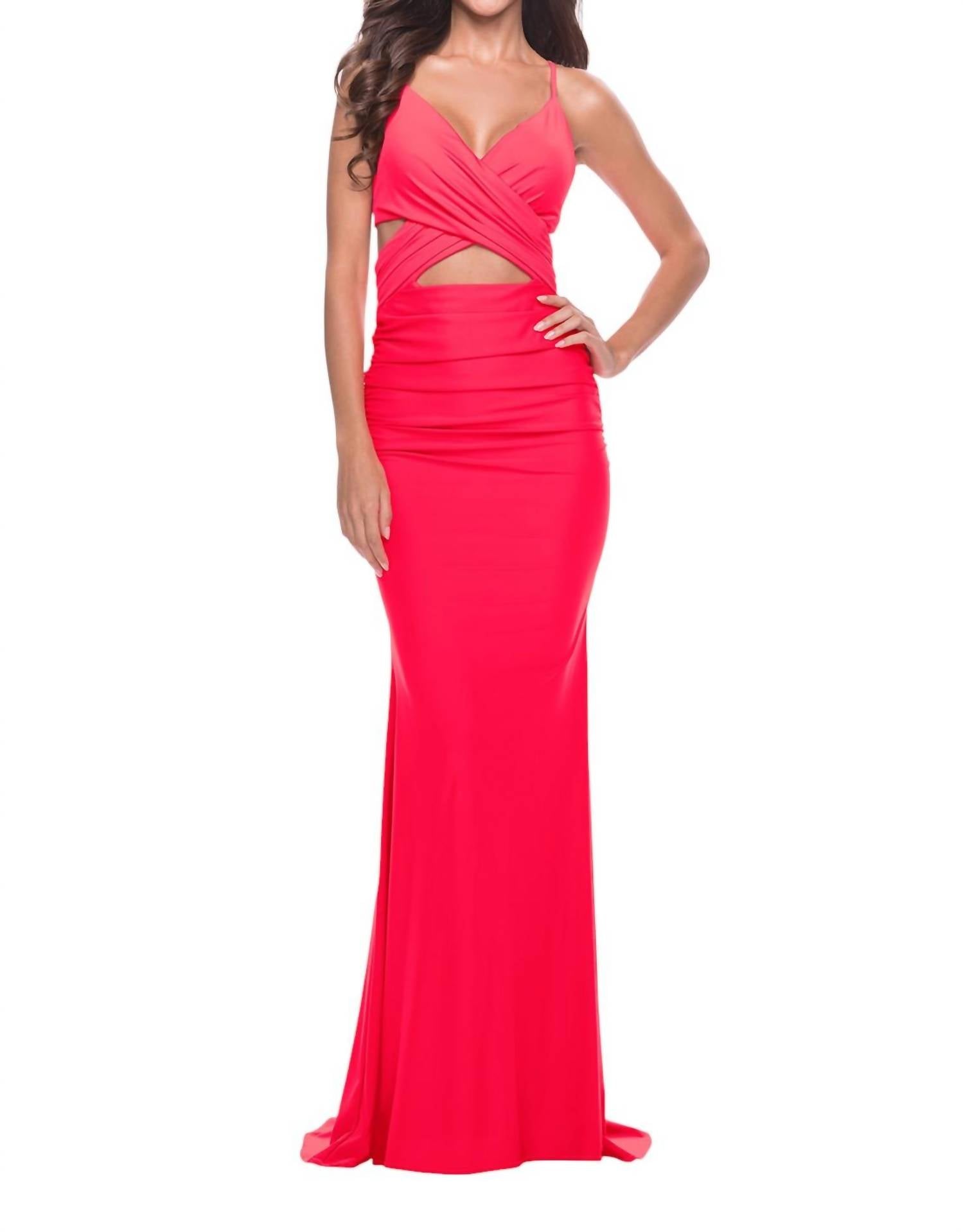 La Femme - Criss Cross Bodice With Cut Outs Prom Dress - clothing - dresses - orange