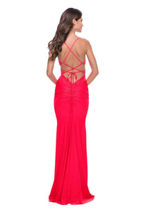 La Femme - Criss Cross Bodice With Cut Outs Prom Dress - clothing - dresses - orange