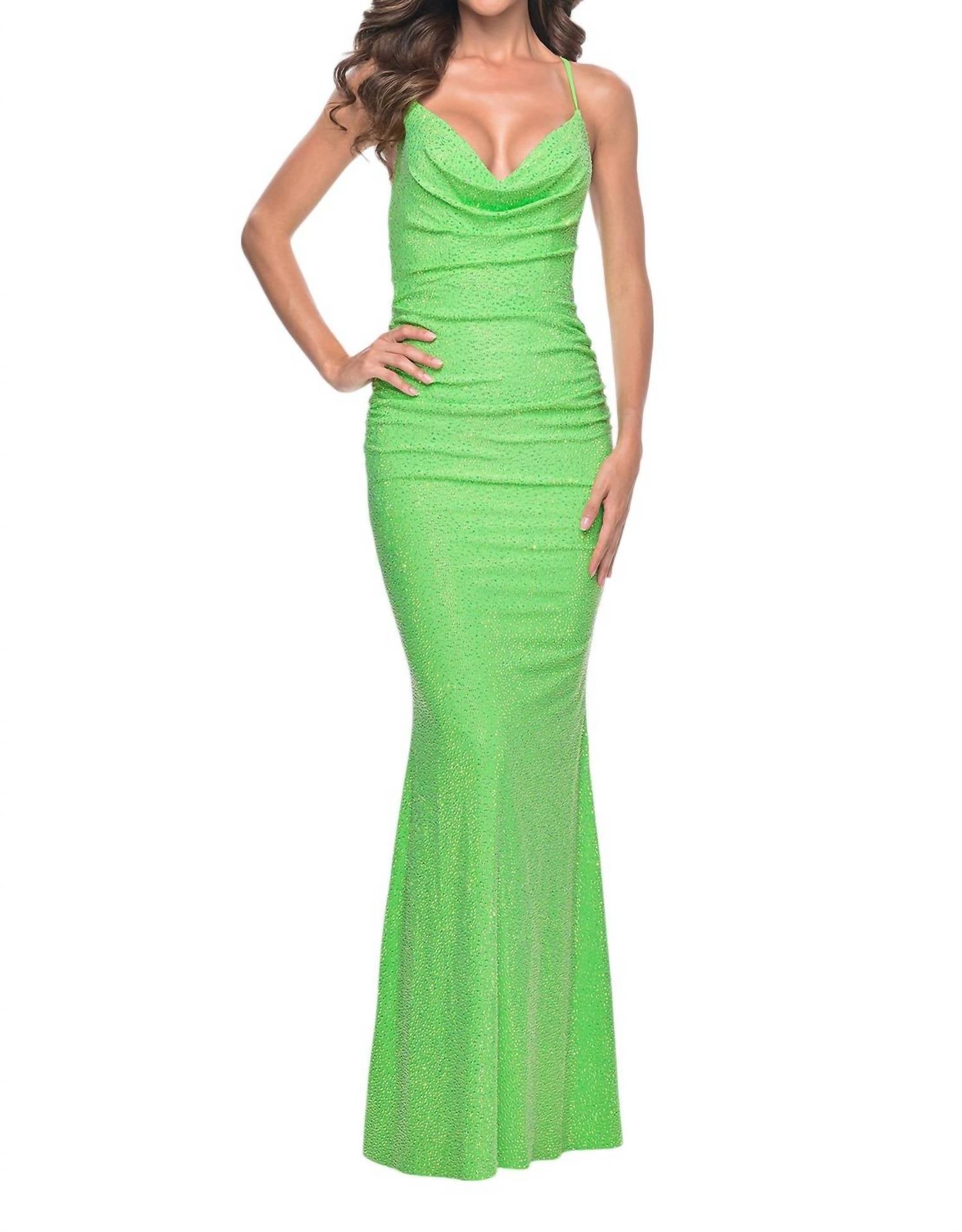 La Femme - Draped Neckline Jersey Prom Dress - clothing - dresses - green