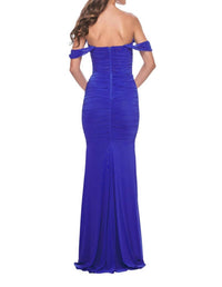 La Femme - Elegant Long Ruched Jersey Dress Prom Dress - blue - clothing - dresses