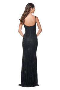 La Femme - Fashionable Rhinestone Fishnet Evening Dress - black - clothing - dresses