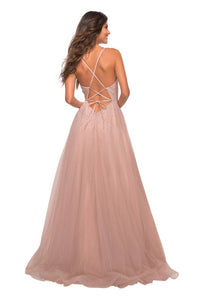La Femme - Faux Wrap Top Prom Dress - clothing - dresses - patterned