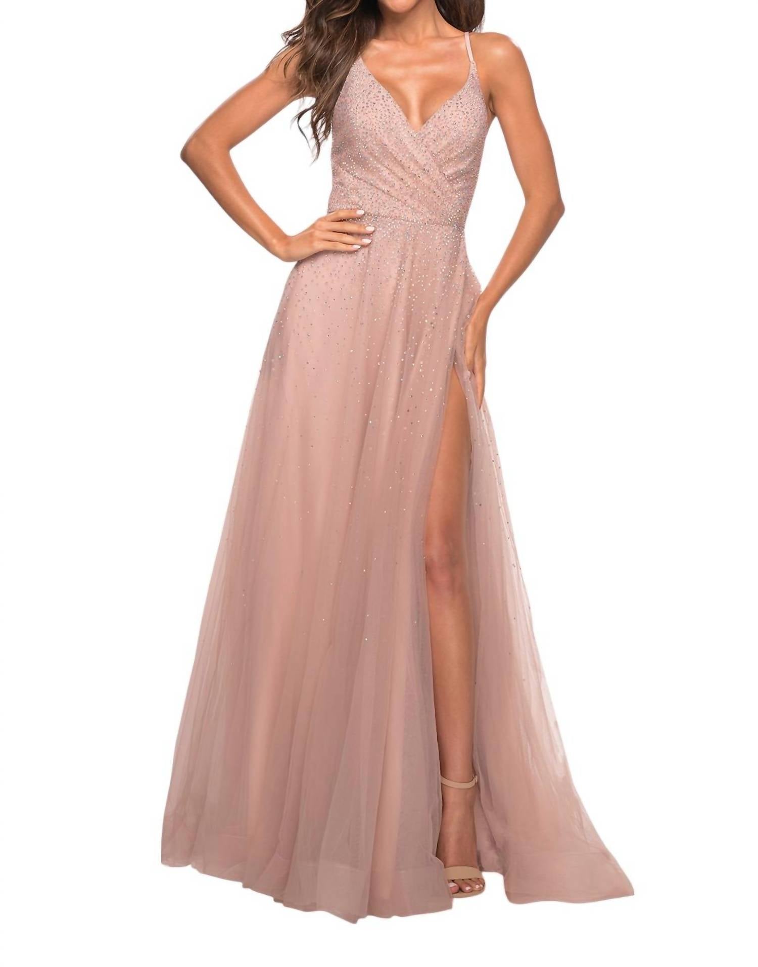 La Femme - Faux Wrap Top Prom Dress - clothing - dresses - patterned