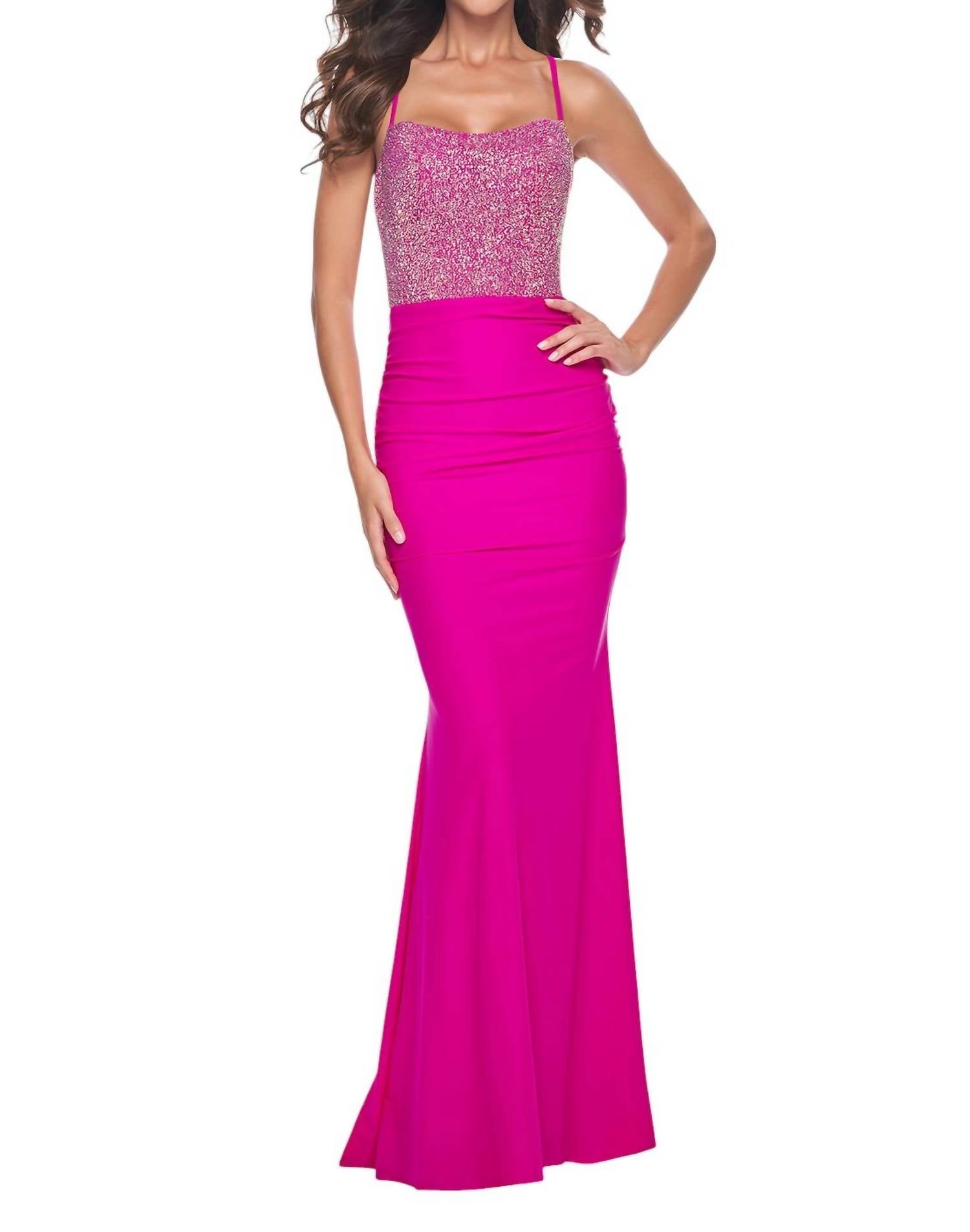La Femme - Fully Rhinestone Embellished Top Prom Dress - clothing - dresses - patterned