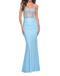 La Femme - Fully Rhinestone Embellished Top Prom Dress - blue - clothing - dresses