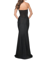 La Femme - Fully Rhinestone Fishnet Bodice Prom Dress - black - clothing - dresses