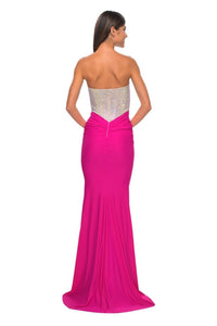 La Femme - Fully Rhinestone Fishnet Bodice Prom Dress - clothing - dresses - patterned