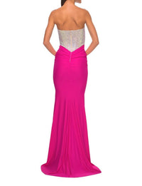 La Femme - Fully Rhinestone Fishnet Bodice Prom Dress - clothing - dresses - patterned