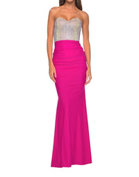 La Femme - Fully Rhinestone Fishnet Bodice Prom Dress - clothing - dresses - patterned