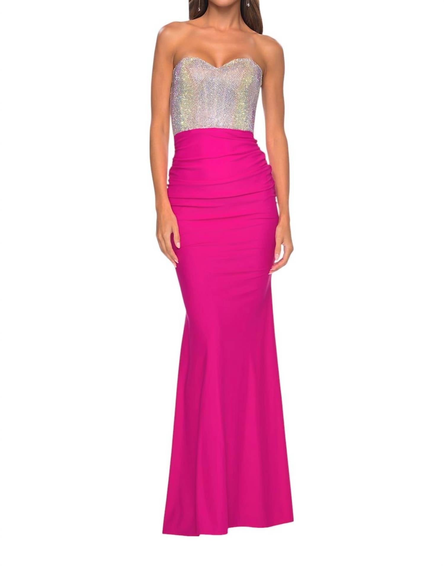 La Femme - Fully Rhinestone Fishnet Bodice Prom Dress - clothing - dresses - patterned